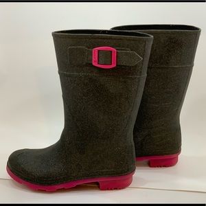 Kamik sparkle and pink rain boots with small heel
